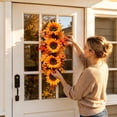 thumbnail image 2 of Fall Wreath Door Wreath Fall Swag for Thanksgiving Seasonal Wreath for Front Door 23.6" Length Swag with Maple, Pine and Orange Sunflower, 2 of 7