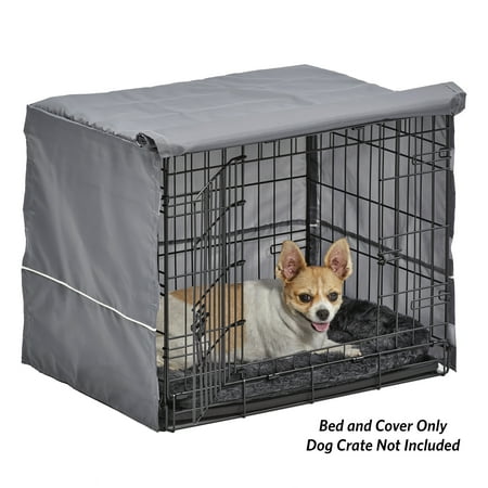 New World Dog Crate Comfort Kit by MidWest Homes for Pets Matching Dog Crate Cover & Dog Bed to Make Your Dog s Crate Their Home Compatible with MidWest Dog Crates Fits 24-Inch Dog Crate Gray
