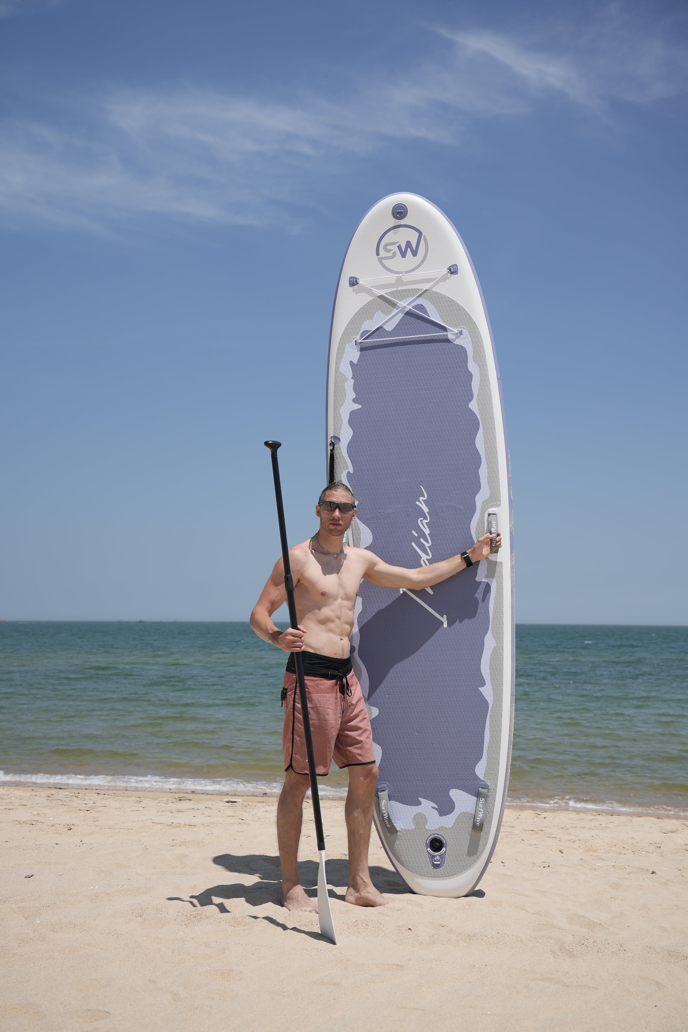 E-Western Inflatable Paddle Board 11'×34"×6" with Accessories - Portable, Stable, Ideal for Novice and Travel Adventures