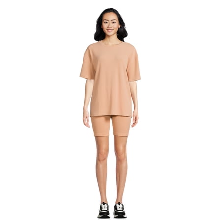 Lissome Women's Oversize Hacci Ribbed Tee and Bike Shorts Lounge Set, 2-Piece, Sizes S-4X