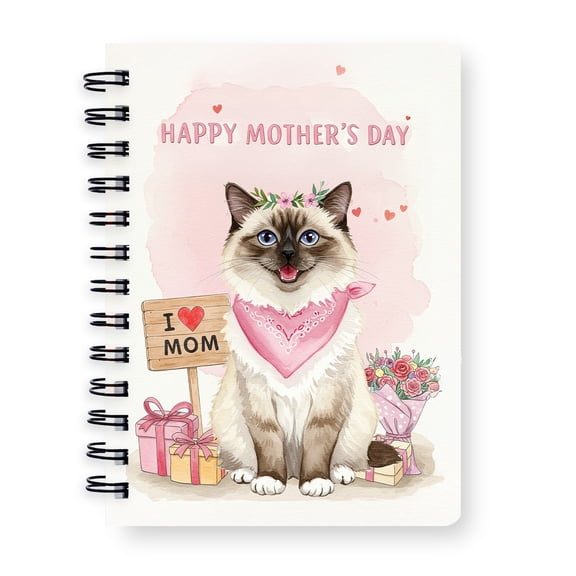 Happy Mother's Day Ragdoll Love Cat Mom Heart Flower Spiral Bound Journal Cat Lover Kitten Owner Gifts Idea 5x7in Spiral Notebook - 12004