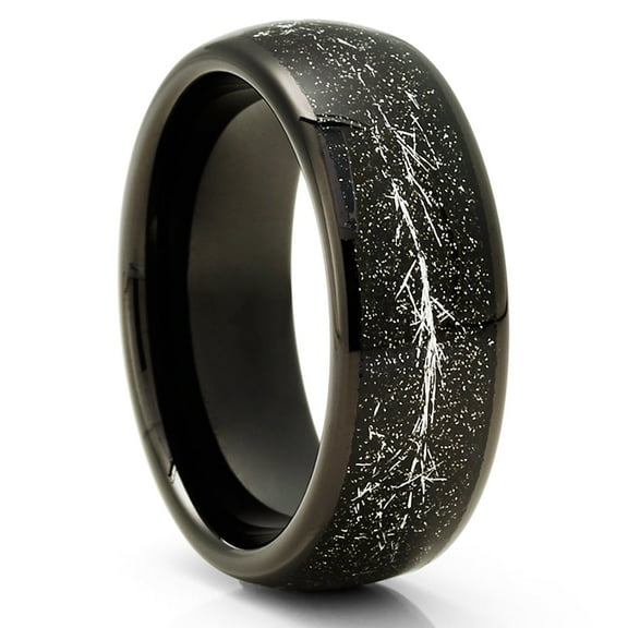 Meteorite Wedding Ring - Black Tungsten Ring - Wedding Band 8mm Wedding Ring - Black Ring