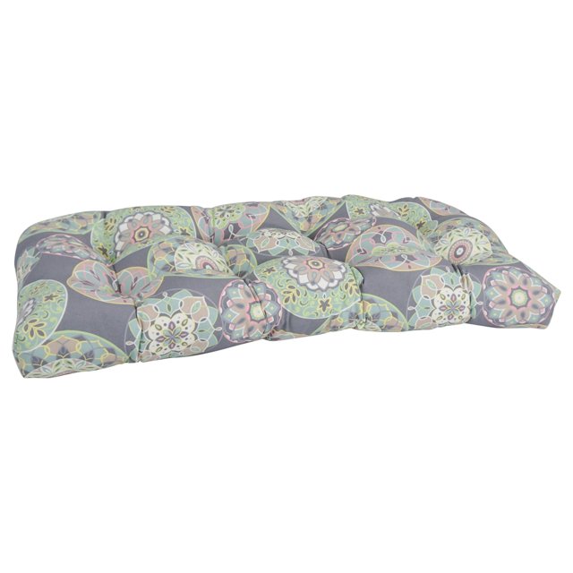 Blazing Needles Rounded Back Tufted Outdoor Loveseat Cushion, 42 x 19, Cera Sterling