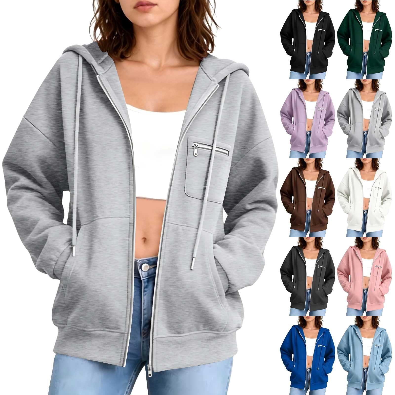 RotHome Women's Oversized Zip Up Hoodie Long Sleeve Drop Shoulder Fleece Lined Cardigan Jacket with Zipper Pocket Casual Everyday Wear Blackish Green L