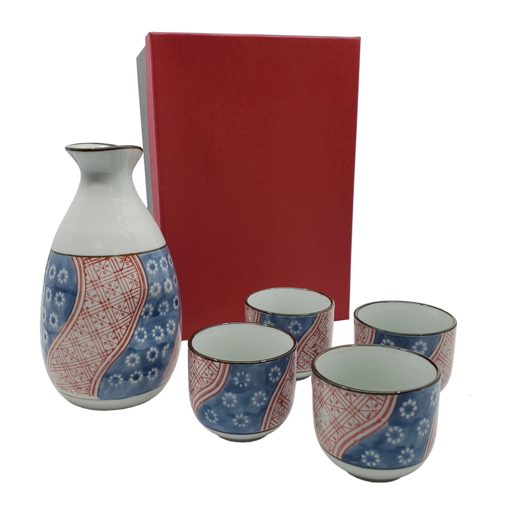 NEWQZ Japanese Sake Set with a Gift Box Traditional Ceramics Black Sake Sets 1 Pot and 6 Cups