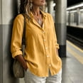 thumbnail image 6 of DeHolifer Shirts for Women Button Down Long Sleeve Dress Shirts Collared Blouses Work Casual Solid Tunic Tops Yellow L, 6 of 7