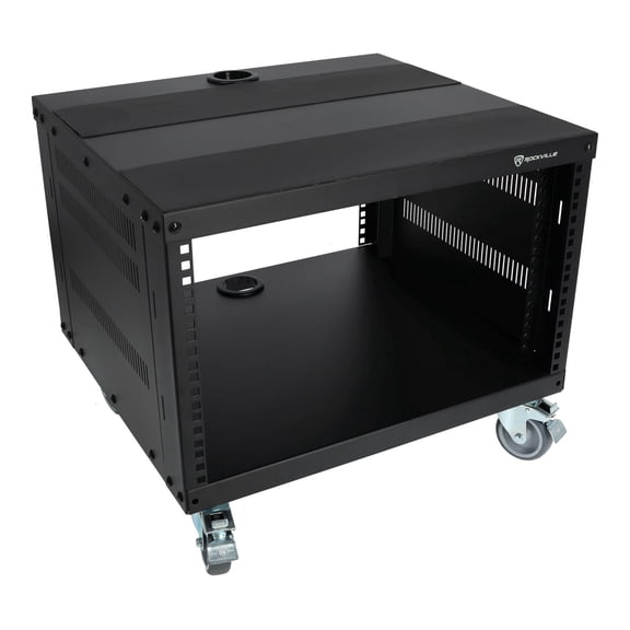 Rockville RR6U 6U Live Sound/Recording Studio Rack Case with Wheels, Reversible Rack Rails, Front & Rear Mounting, Cable Management Ports, 440lb Capacity