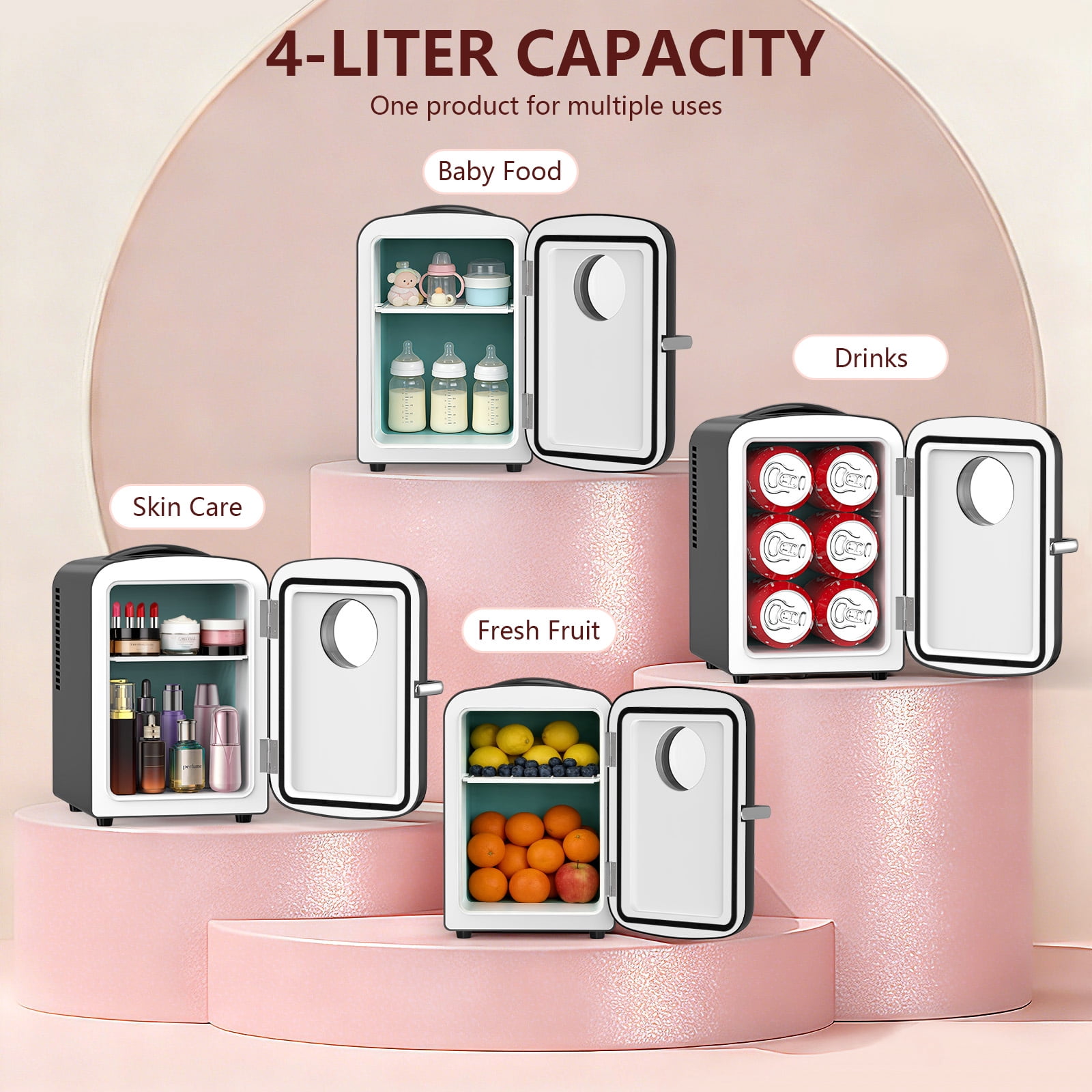 KNDKO Mini Fridge, 4L/6 Cans Cooler and Warmer Compact Refrigerator Skincare, Makeup & Drink, Portable Desk Fridge for Car, Office, Dorm, Black