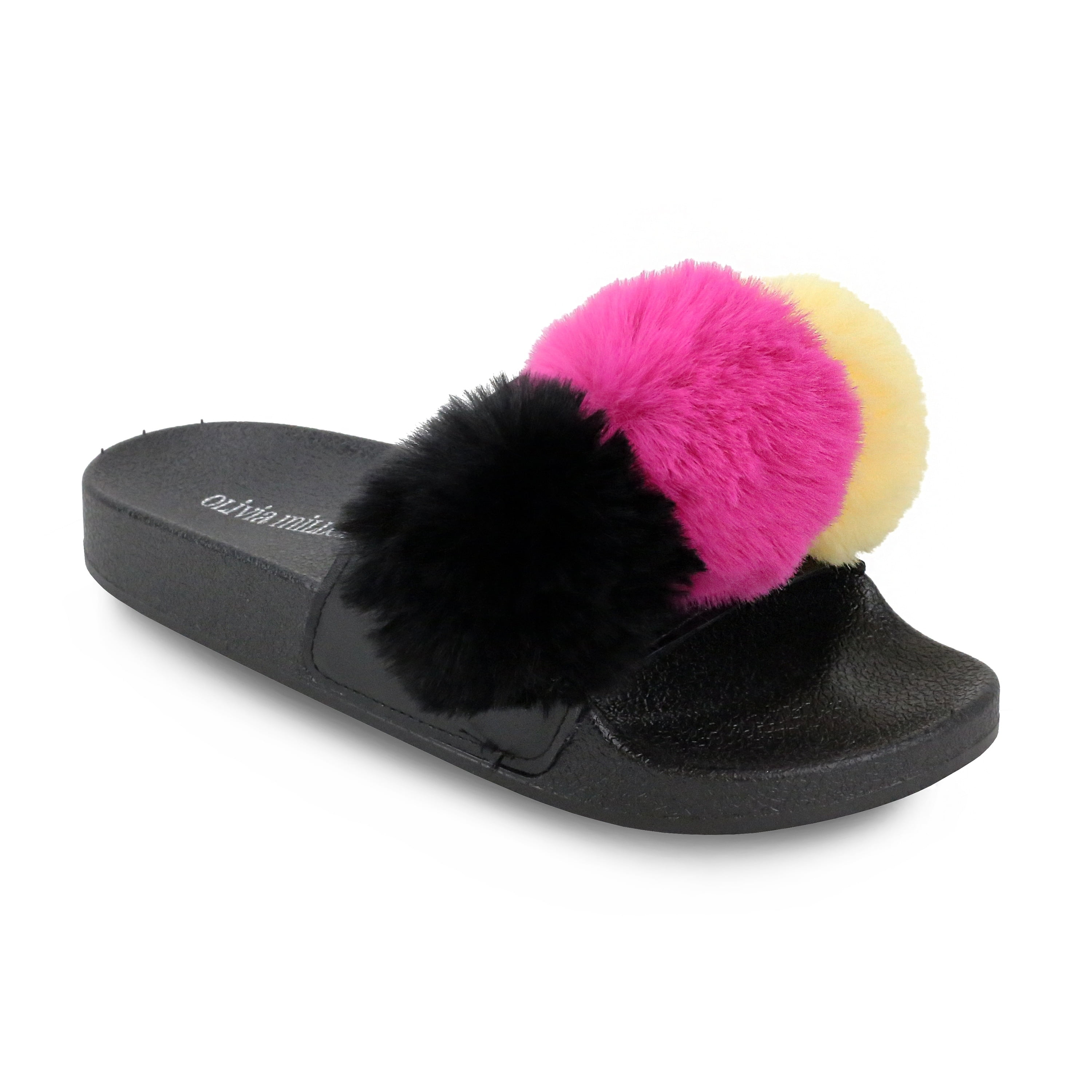 sandals with fluffy pom poms