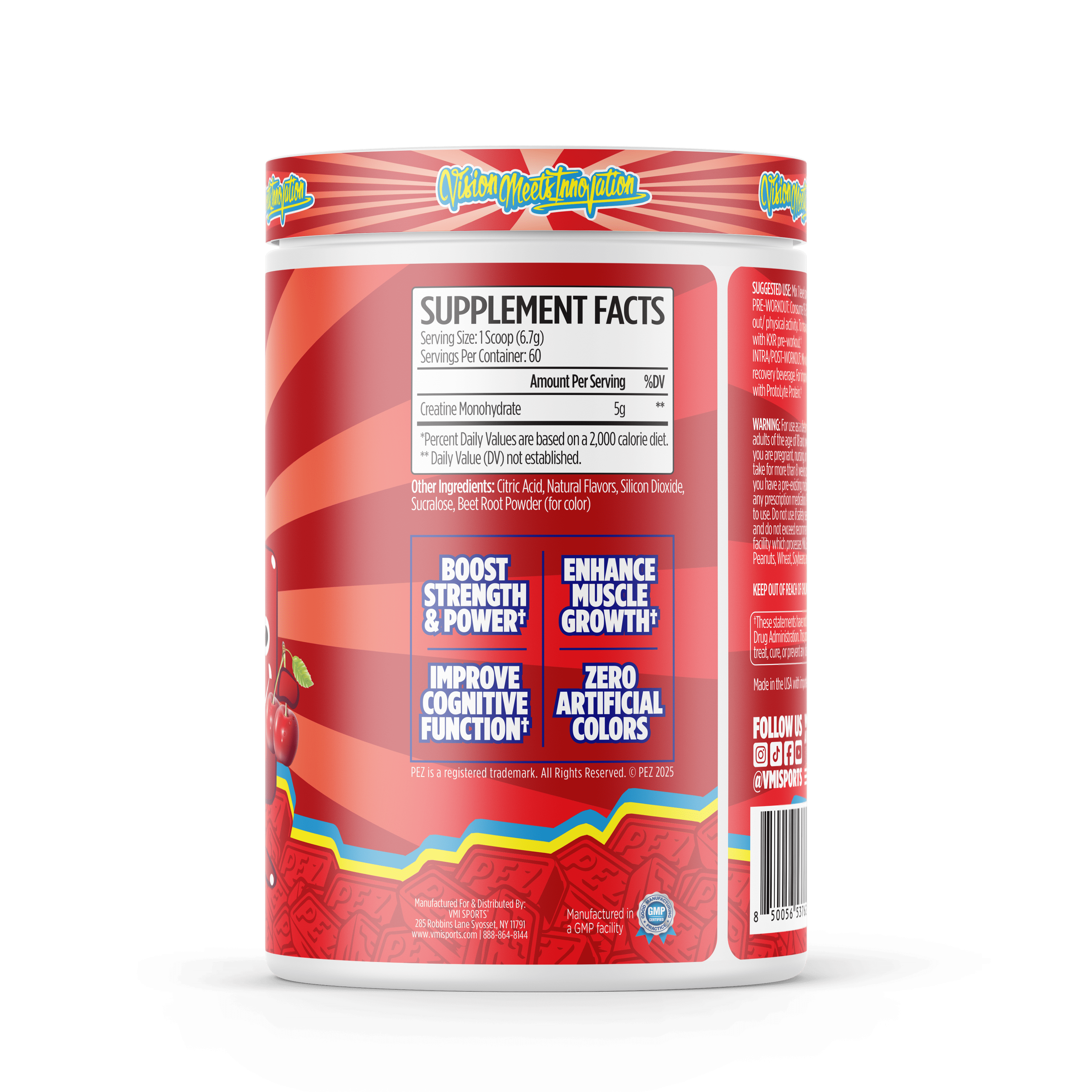VMI Sports Creatine Monohydrate Powder Muscle Mass – Strength – Size – Power | 5 Grams per Serving (60 Servings, PEZ Cherry)