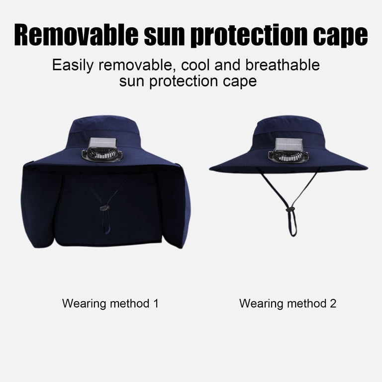 Solar Fan Hat with 2 Fans Wide Brim Outdoor USB Charging Fishing Hat Neck Flap Amazon.com : Hawtrytoa Solar Fan Hat, Men Sun Hat with 2  main image 2