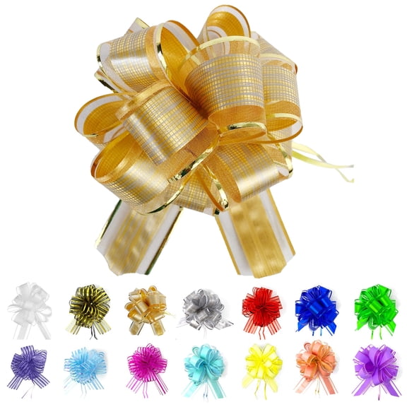 Allgala 12-PC 4 Inch Medium 3CM Organza Ribbon Pull Flower Bow for Gift Wrapping Baskets Wedding Décor - Gold-GP90603