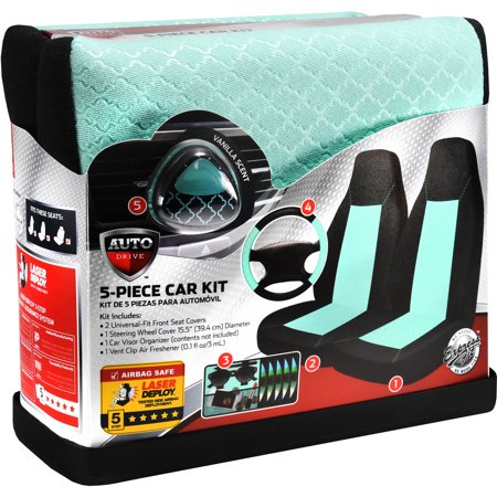 Auto Drive 5-Piece Steering Wheel and Seat Cover Car Kit, Mint