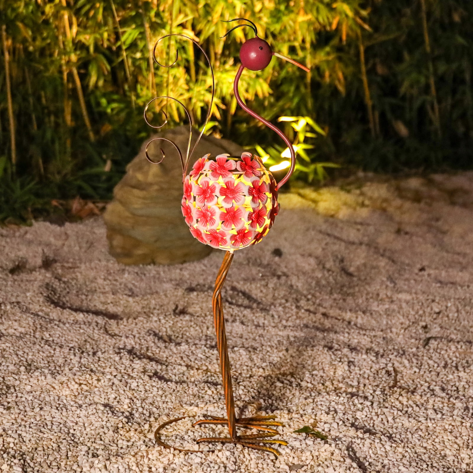Outdoor Solar Flamingo Garden Stake – LED Light Flower Ball Decor, Metal Design, Whimsical Outdoor Patio/Lawn Ornament,Outdoor Decor