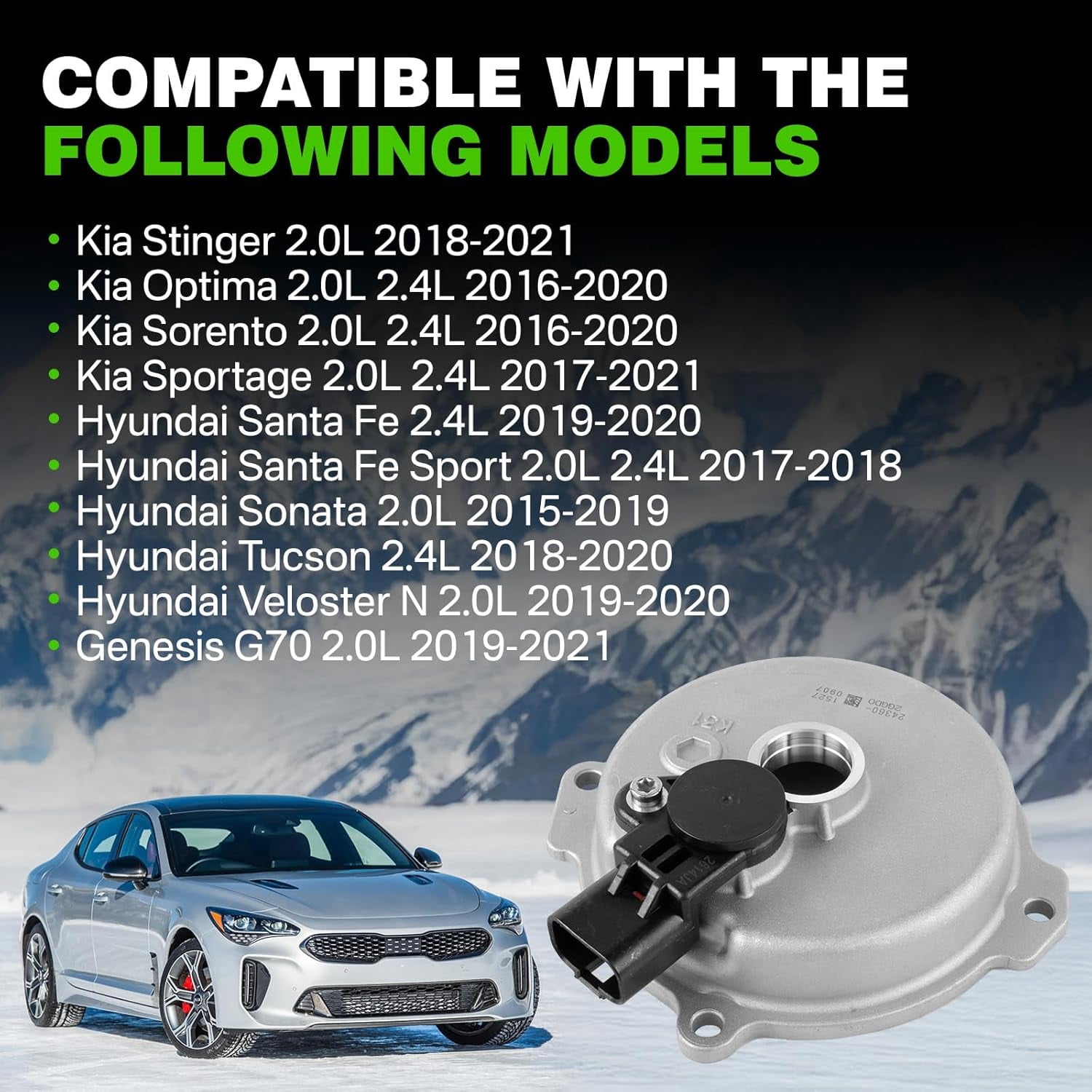 243602GGD0 Engine Variable Valve Timing VVT Solenoid Compatible with 2016-2021 Hyundai Santa Sonata Tucson Veloster, Kia Stinger Optima Sorento Sportage, Genesis G70 2.0L 2.4L 24360-2GGB0