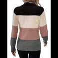 thumbnail image 3 of Suéteres de Bloque de Color para Mujer, Blusas de Larga con Cuello Alto, Suéter de Punto Holgado. Rosa L, 3 of 7