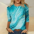 thumbnail image 2 of Ichuanyi Womens Tops, Summer Clearance Women's Fashion Printed T-shirt Mid-length 3/4 Sleeves Blouse Round Neck Casual Tops, 2 of 5