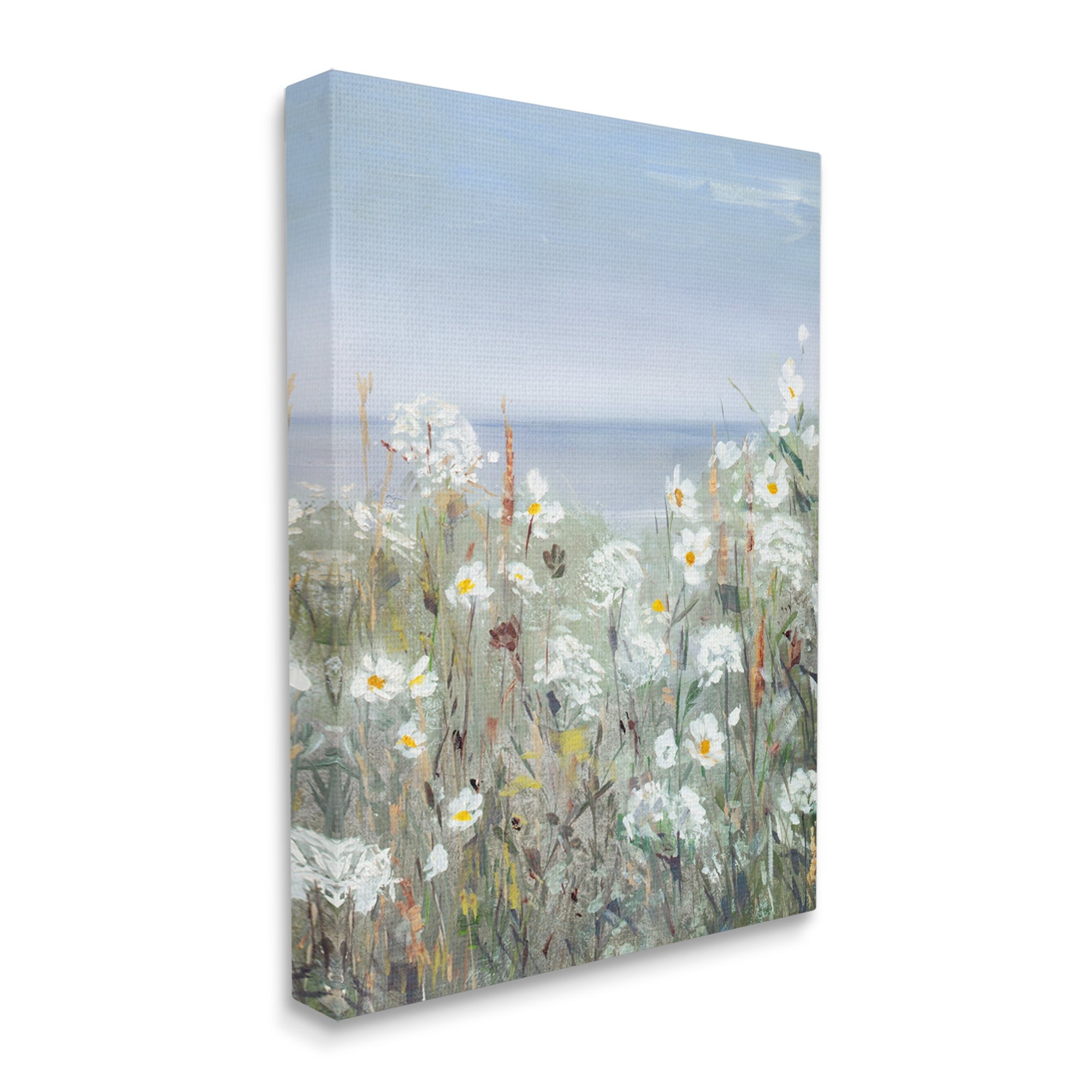 Stupell Industries Spring Daisy Flower Blooms Beachside Ocean View Painting Gallery Wrapped Canvas Print Wall Art, Design by Sally Swatland
