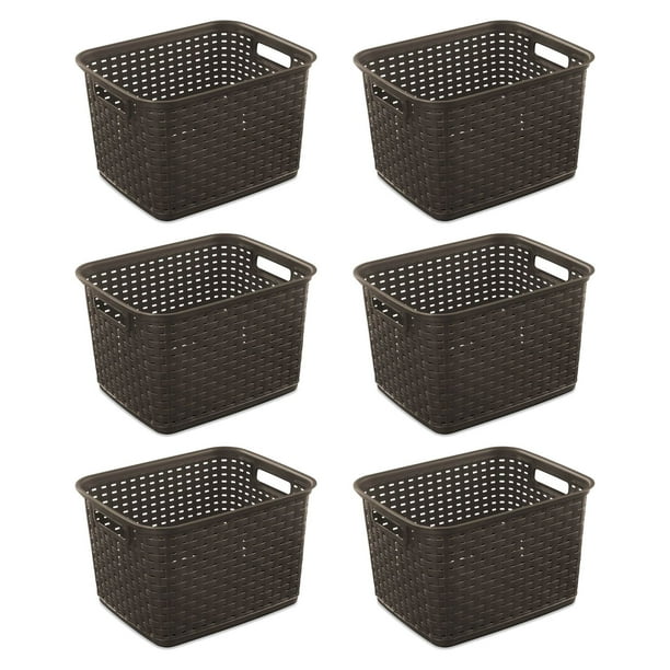 Sterilite Tall Wicker Weave Plastic Laundry Basket, Brown, 6 Pack