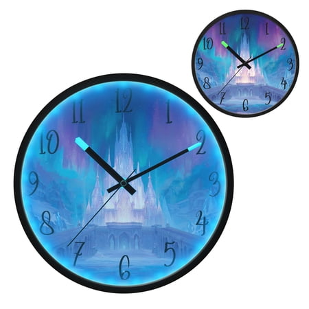 Voice Controlled Luminous Clock LED Night Light 12 Inch Silent Wall Clock Suitable for Bedroom and Living Room Home Decoration Frozen Palace Ice Snow