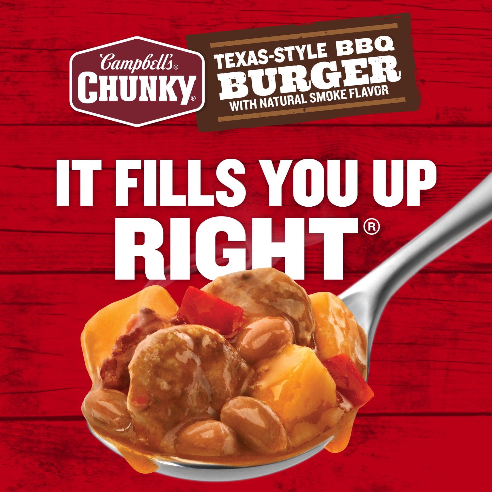 (12 pack) Campbell's Chunky Texas-Style BBQ Burger with Natural Smoke Flavor Soup, 18.8 oz Can