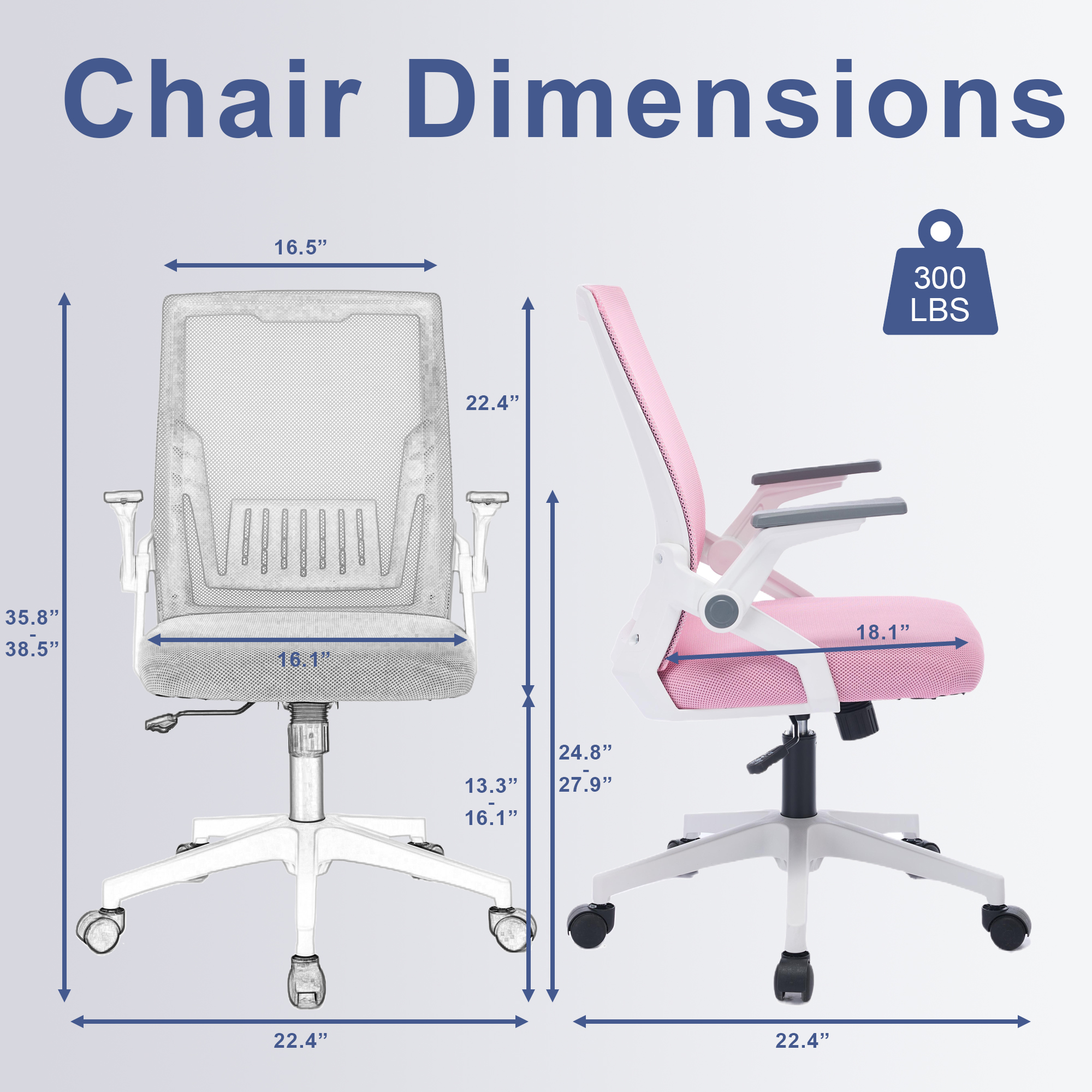 Office Chair with Flip-up Armrests Ergonomic Computer Desk Chair Foldable Mesh Task Chair with Wheels Adaptive Lumbar Support Swivel Tilt Comfortable Study Chair for Student