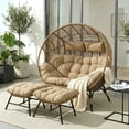 thumbnail image 3 of RADIATA Double Egg Chair Outdoor, Patio Oversized Egg Chair with Footrests, Wicker Basket Chair for Porch or Garden, Brown, 3 of 9