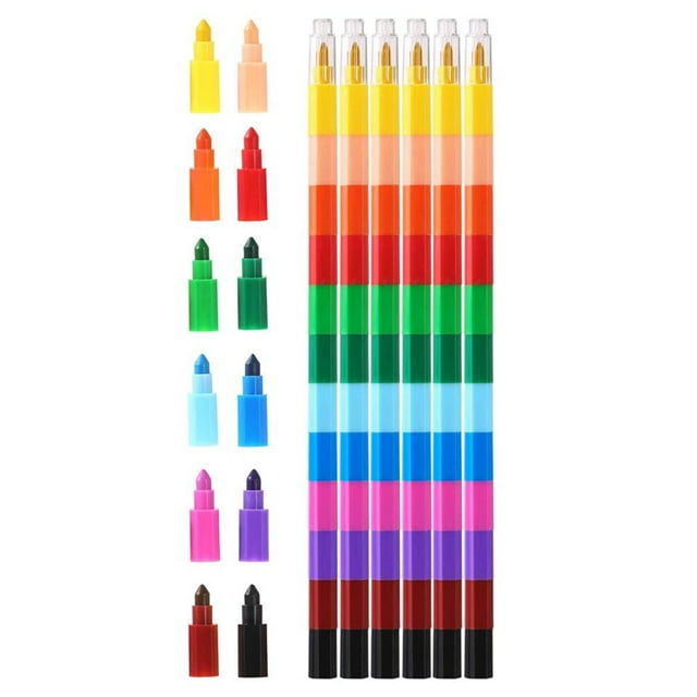 Stacking Crayons 6pcs Rainbow cils for Kids 12 Colors Buildable Crayons Creativity Development Stackable Crayons Set for Office School