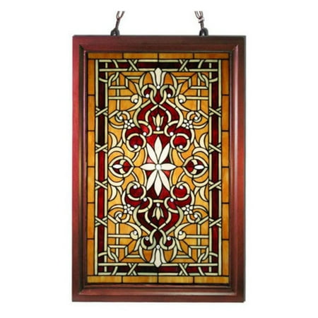 - Tiffany-style Wood Frame Stained Glass Window Panel