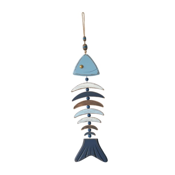 Adorno de pared colgante de madera con forma de pez, fácil de colgar. Estilo antiguo con forma de espina de pescado. L