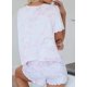 thumbnail image 4 of Conjunto de pijama de 2 piezas con estampado tie dye y volantes cortos para mujer, top de manga corta y pantalones cortos, ropa de dormir, 4 of 4