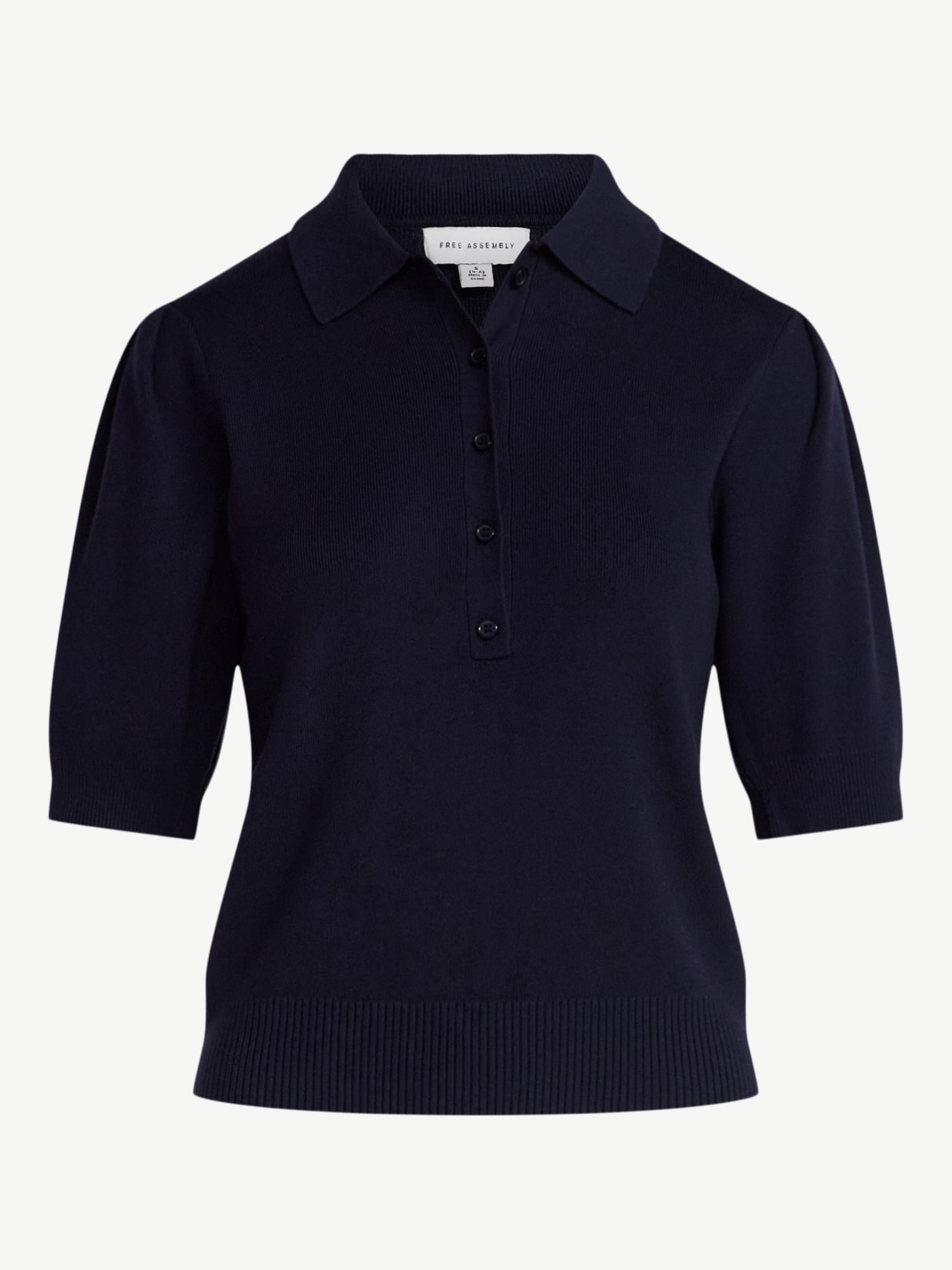 Free Assembly Women's and Women's Plus Collared Sweater Tee with Puff Sleeves, Lightweight, Sizes XS-4X