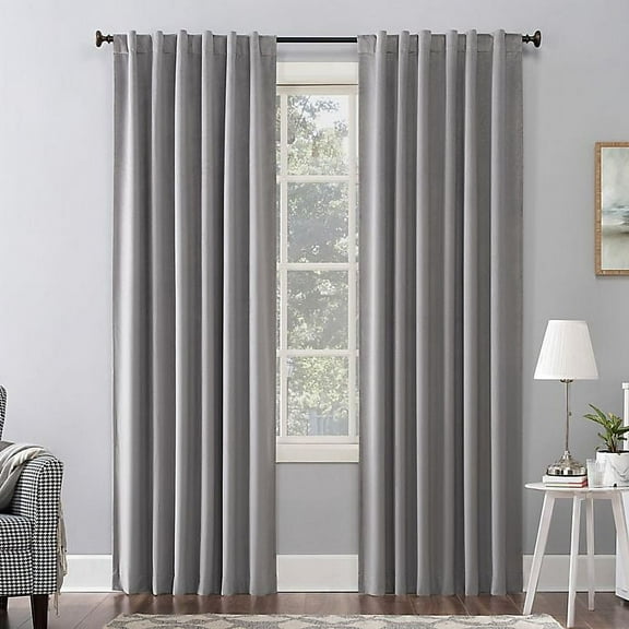 Sun Zero Amherst Velvet 84-Inch Thermal Total Blackout Back Tab Window Curtain Panel in Grey