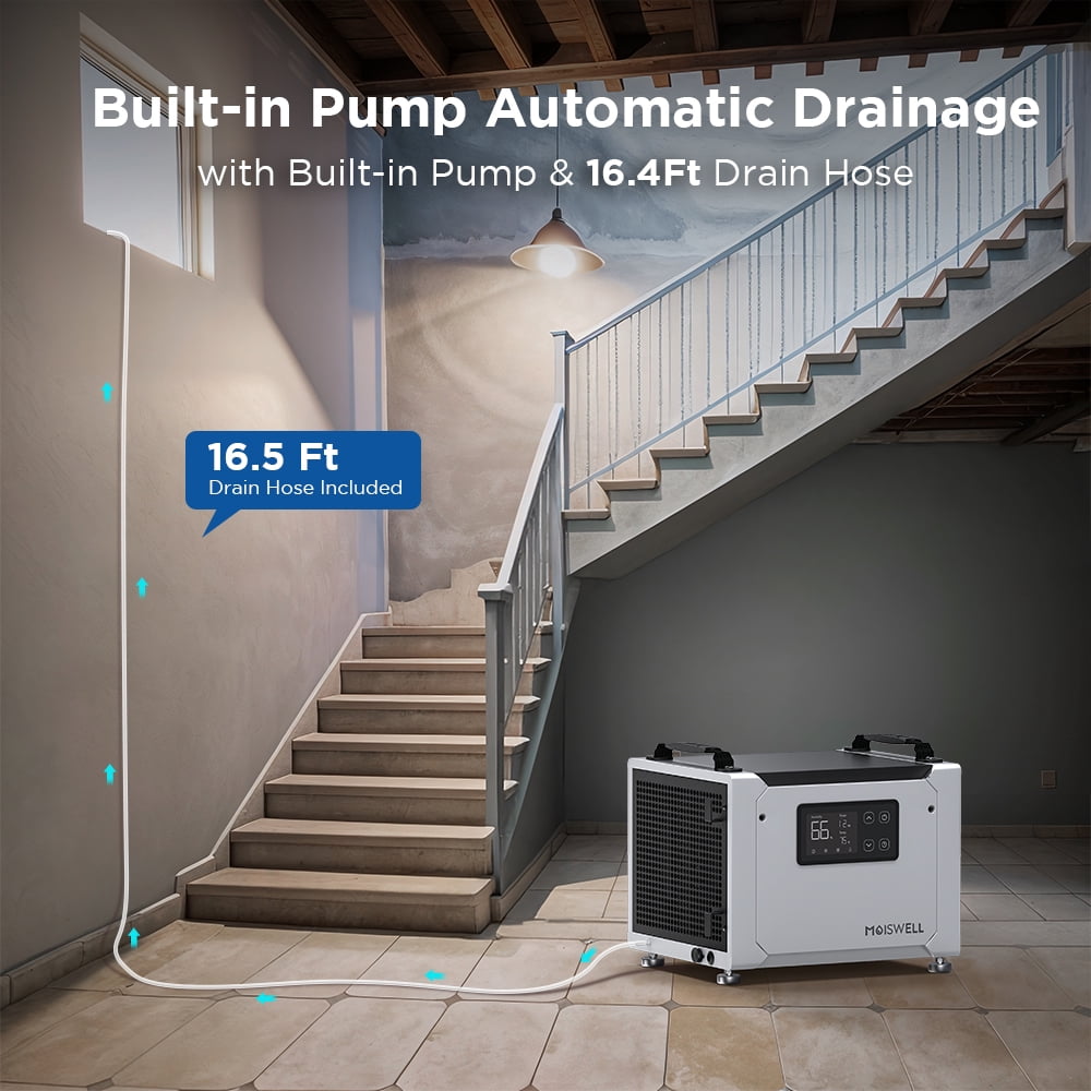 Moiswell 70 Pints 1,000 Sq. Ft. Energy Star Certified Commercial Dehumidifier with Pump for Crawlspace