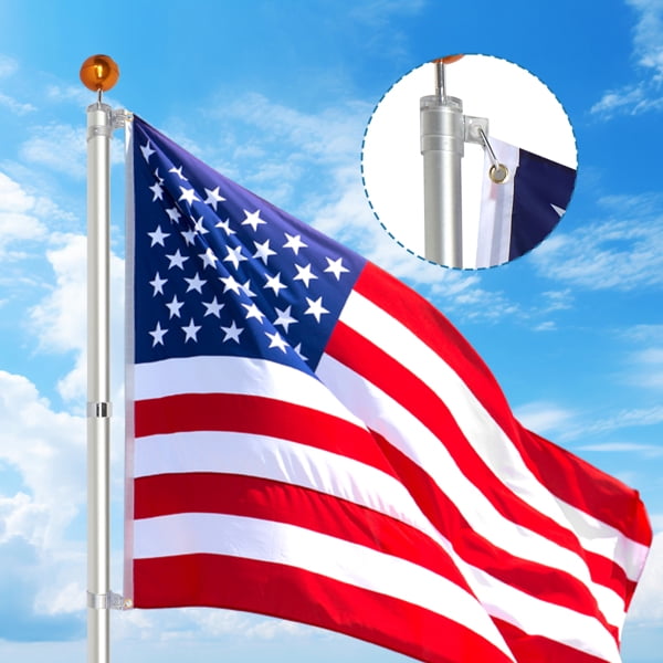 imerelez 20FT Telescoping Flag Pole Kit,In Ground Telescopic Flag Poles with 3x5 American Flag, Outdoor Old Glory Flagpole Kits for Outside, Yard, Residential or Commercial