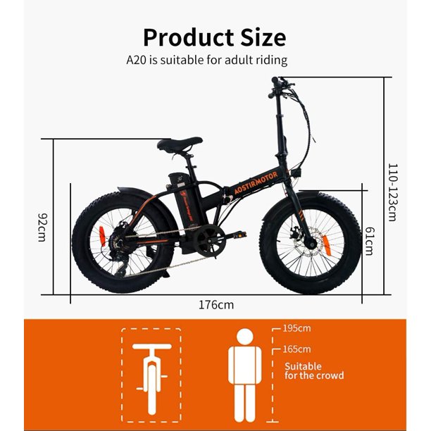 Aostirmotor Folding Electric Bike 20 In. x 4.0 Fat Tire 500 W City with Removable Battery, up to 50 Miles, Shimano 7-Speed Electric Commuter for Adults, Black