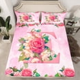 thumbnail image 2 of Homewish Girly Pink Monogrammed E Twin Sheet Sets for Women, Valentines Day Twin Fitted Sheet, Spring Garden Rose Flat Sheet, Lightweight Room Decor, 3-Piece, 2 of 7