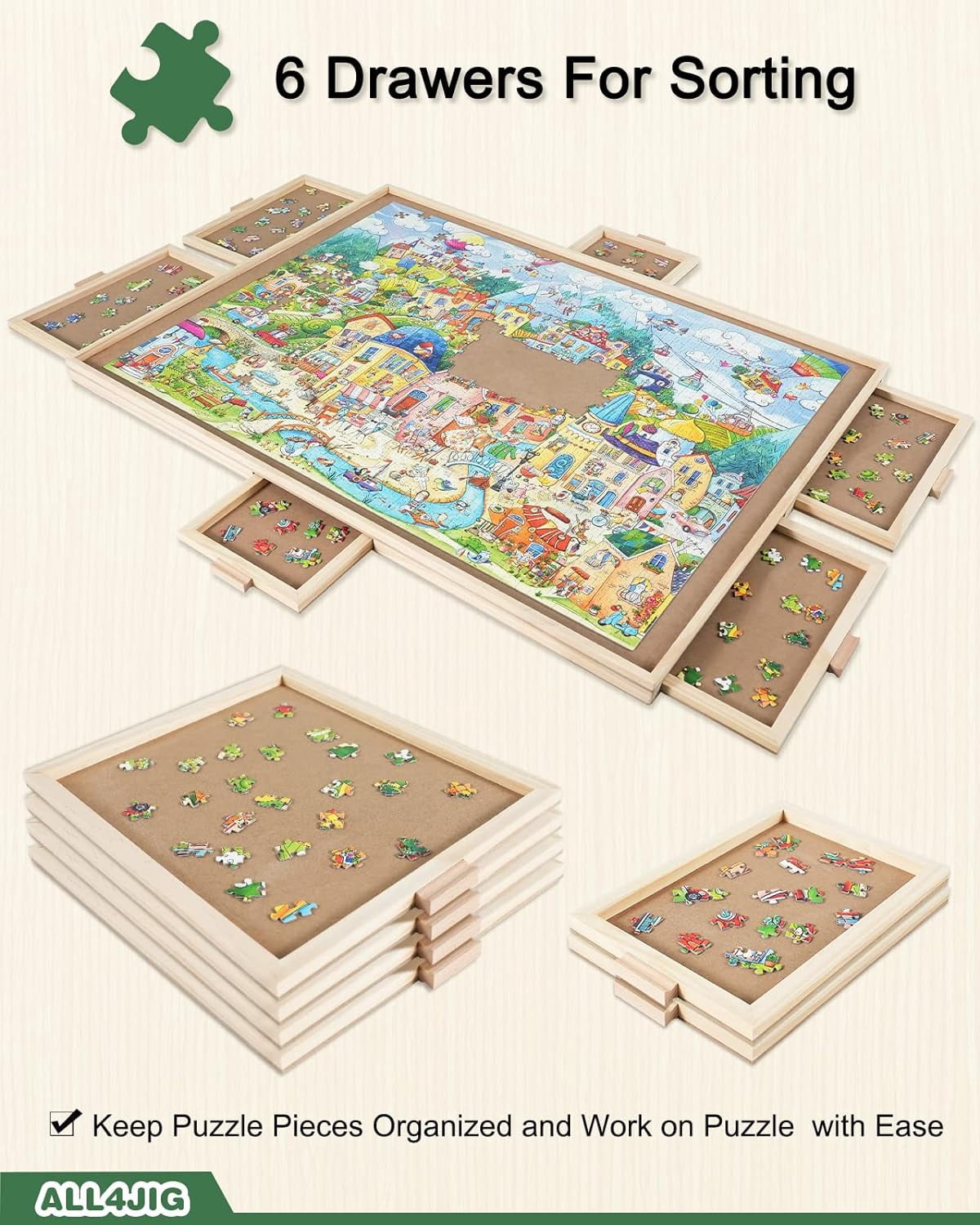 2000 Pieces Rotating Puzzle Board with 6 Drawers and Cover,28"x40"Portable Wooden Jigsaw Puzzle Table for Adults,Lazy Susan Spinning Puzzle Boards Birthday Gift for mom