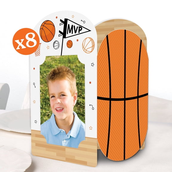 Big Dot of Happiness Basketball Photo Holder Centerpieces, 4x6 Picture Display Box, Sports Table Decoration Centerpiece for Kids Birthday Party Decor, 8 Count