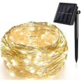 thumbnail image 1 of Guirnaldas de luces solares para exteriores, luces navideñas de 10 m, 100 luces LED decorativas solares, 8 patrones, impermeables, adecuadas para fiestas de bodas en el patio del árbol de, 1 of 5