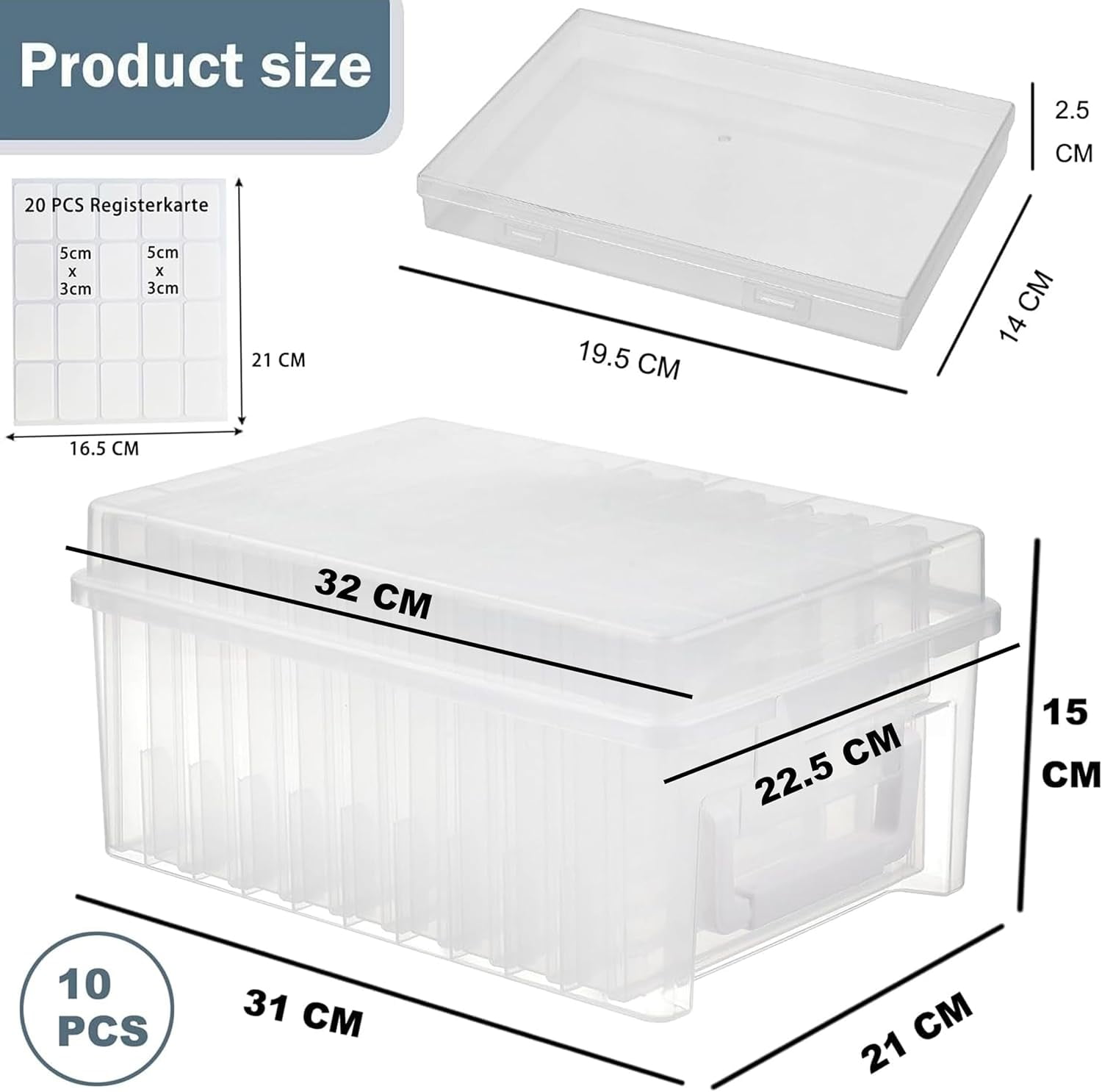 Photo Storage Box 10 x 15 cm Photo Case, 10 Inner Photo Holders, Clear Photo Boxes for Storage, Plastic Photo Organiser for Seeds, Cards, Crafts, Sticker Clear