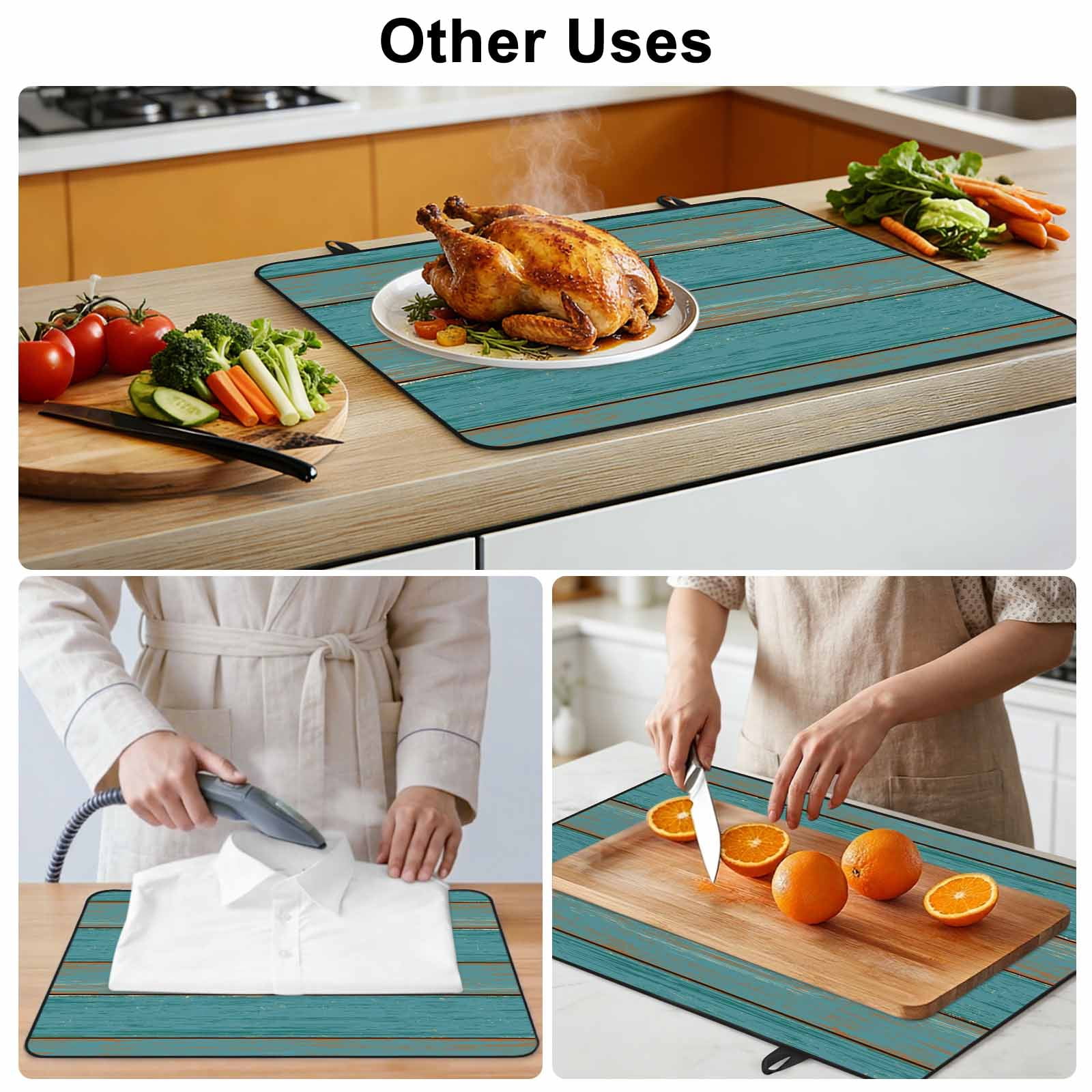 Teal Wood Grain Stove Top Cover for Electric Stove, Heat-proof & Non Slip Glass Top Stove Cover Protector, Farmhouse Vintage Wooden Rustic Kitchen Flat Cooktop Rubber Mat 24x21 Inches