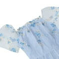 thumbnail image 3 of QQAMB Women's Dresses Mesh Square Neck Embroidered Floral Printed Cake Dress Short Sleeve Swing Party Dresses Light Blue XL, 3 of 7