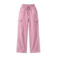 thumbnail image 5 of Womens High Waisted Wide Leg Cargo Sweatpants Baggy Y2K Striped Fleece Pants Elastic Waist Drawstring with Flap Pockets Streetwear Outfits, Pink, M, 5 of 7