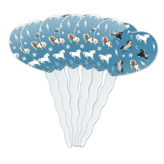 Frolicking Horses Pattern Heart Love Cupcake Picks Toppers Decoration Set of 6