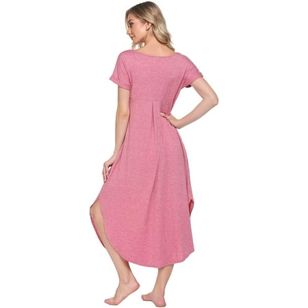 Women's Sleepwear Casual V Neck Nightshirts Short Sleeve Long Nightgown