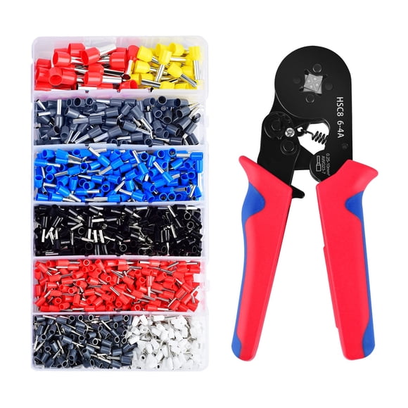 Ferrule Crimping Tool Kit, Ferrule Crimper Plier AWG23-7(0.25-10mm²) with 1200pcs Wire Ferrules Kit Wire Ends Terminals, Self-A