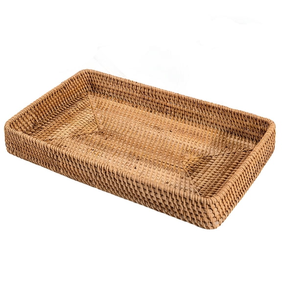 Rattan Bathroom Vanity Tray, Rectangular Large Toilet Tank Tray, Woven Rattan Storage Basket, Rattan Tray for Home Decor and Organization, Countertop Rattan Tray for Living Room Kitchen Office