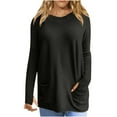 thumbnail image 2 of Femmes Manches Longues Tops Femme de Mode Manches Longues Tops Couleur Unie Col Rond Tops avec Poche, 2 of 4