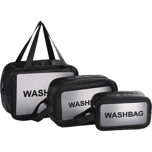 Travel (Black)Transparent 3 Piece Cosmetic Bag,Waterproof Toiletry Bag for Swimming Pool,Bath,Travel ,Airplane,Multi-Size Makeup Bag